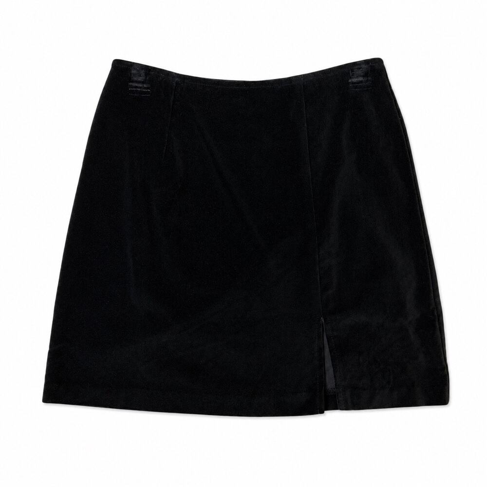 Vintage Wrapper Y2K Velvet Cotton Side Slit Mini Skirt Black Women’s Size 5/6
